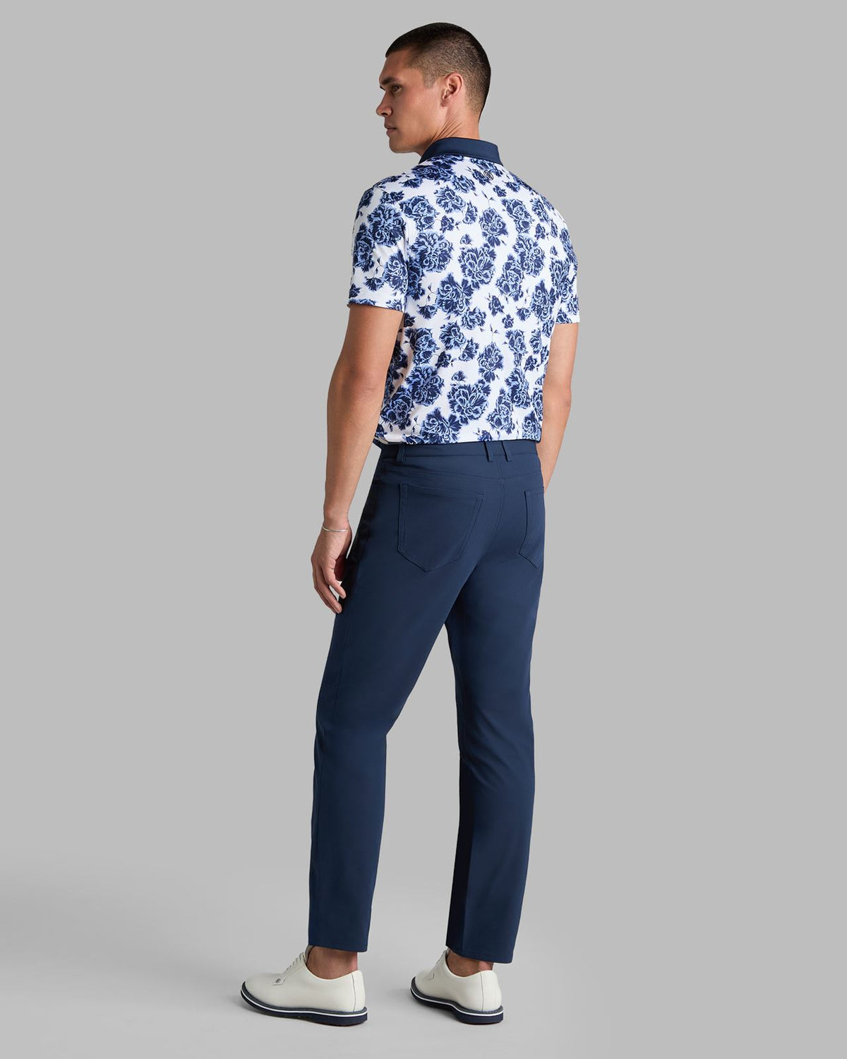 Stamped Floral Print Tech Jersey Polo Willow