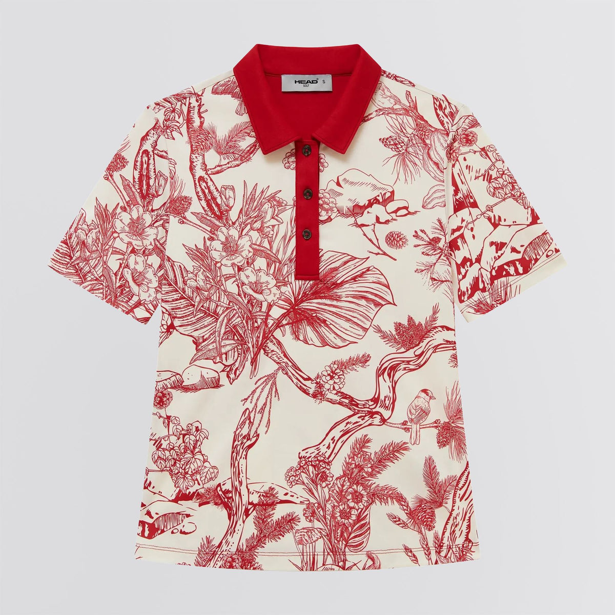 Womens Printed Polo Red Botanical