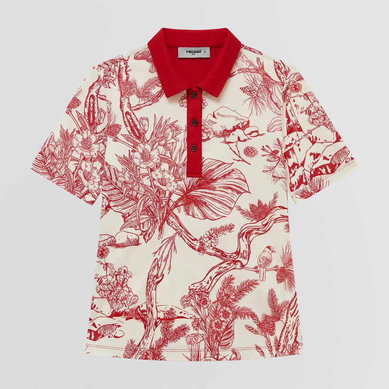 Womens Printed Polo Red Botanical