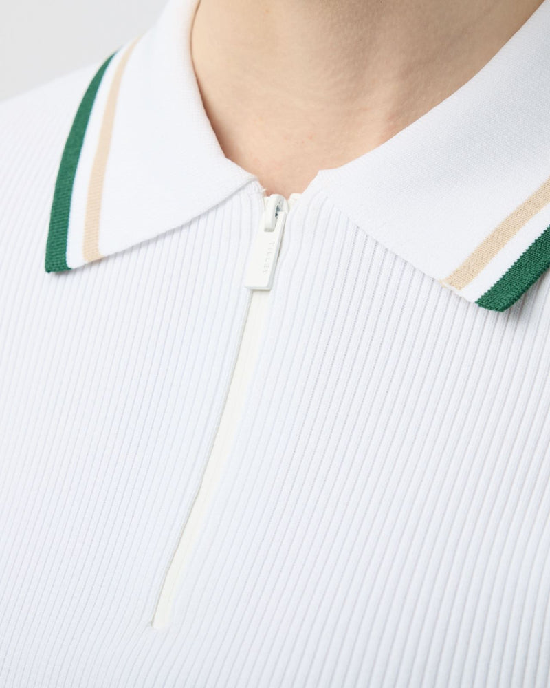 Womens Stripe Zip Polo White