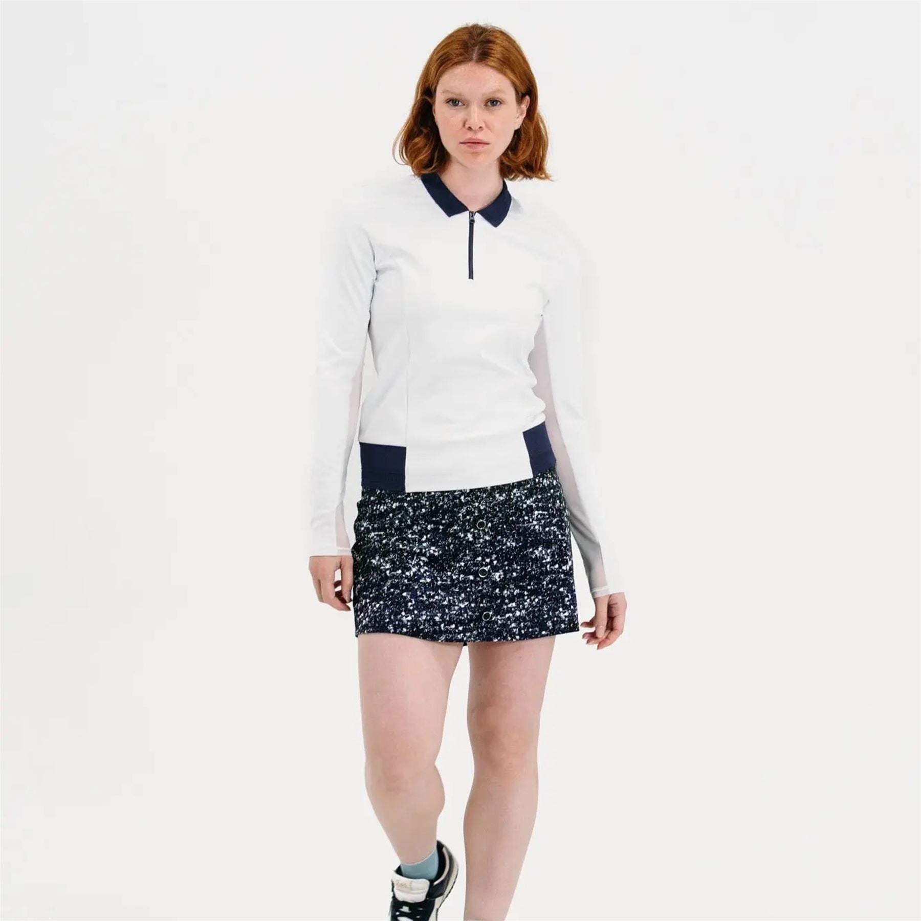 Womens LS Trim Polo White/Navy