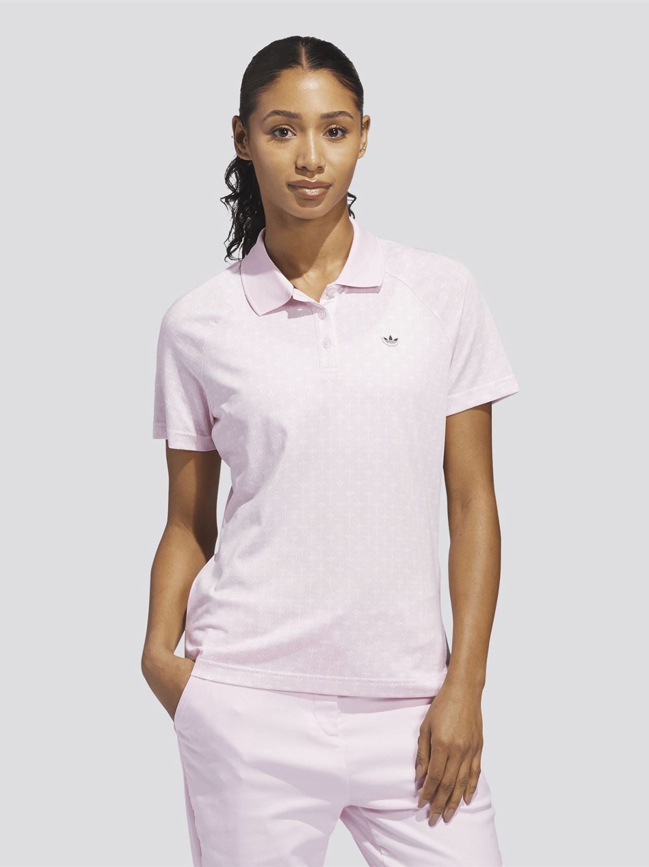 Womens Originals All Over Trefoil Polo Clear Pink/Chalk White