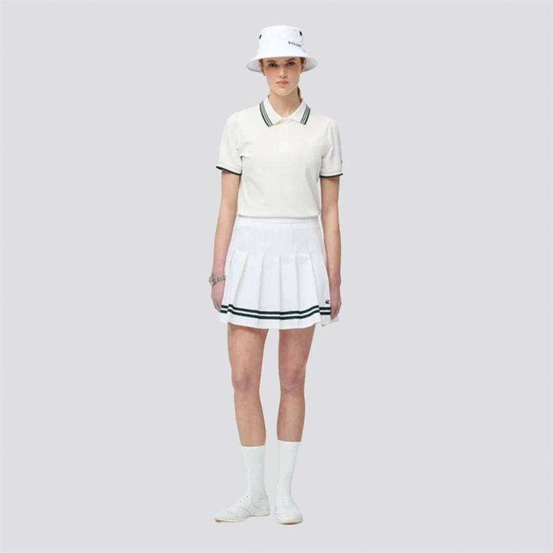 Womens Ribbon Pleated Skirt White/Pine Green