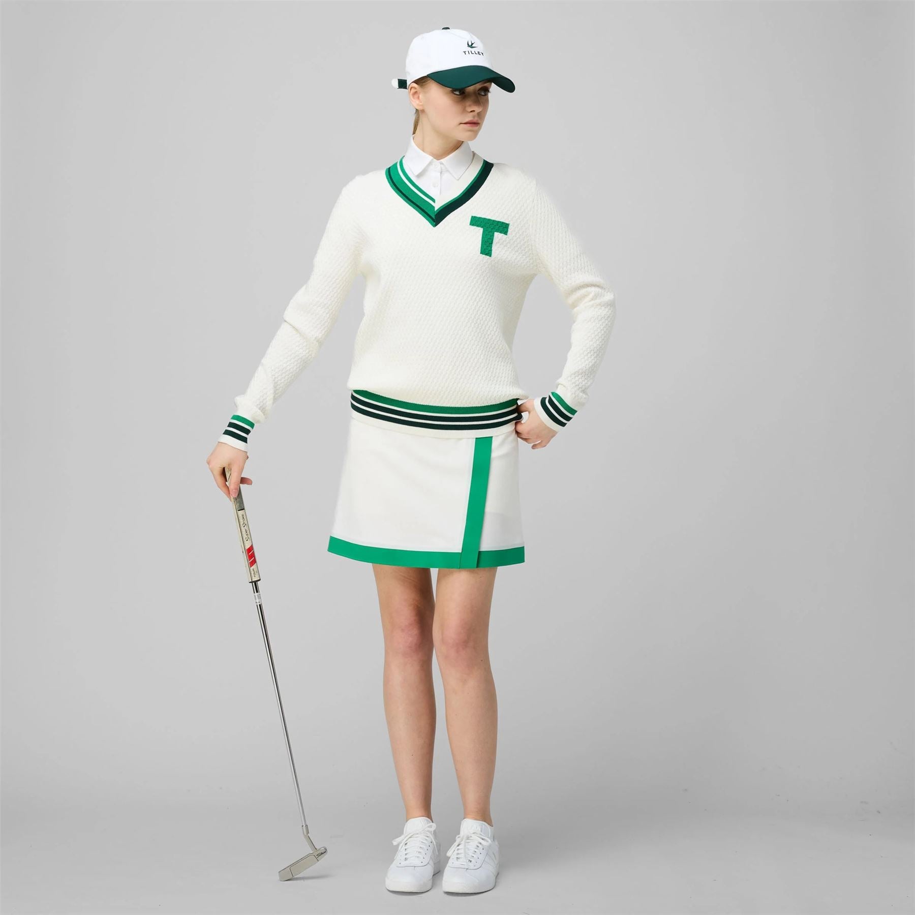 Womens Contrast Sport Skirt Off White/Green Sport