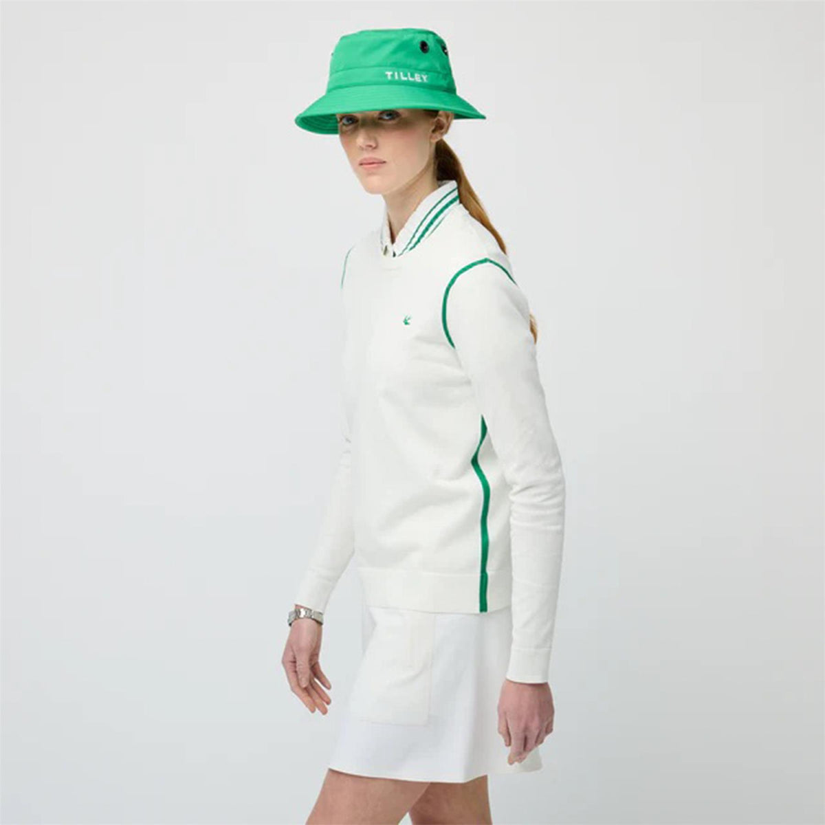Womens Classic Crew Neck White/Sport Green