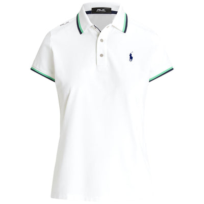 Womens Tailored Fit Pique Polo Shirt Ceramic White/ Refined Navy/Course Green - SS24