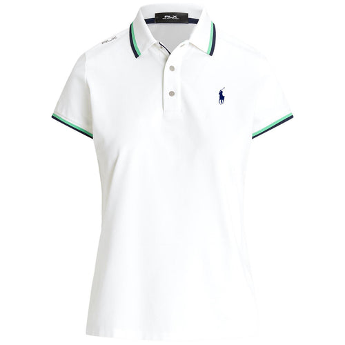 Womens Tailored Fit Pique Polo Shirt Ceramic White/ Refined Navy/Course Green - SS24