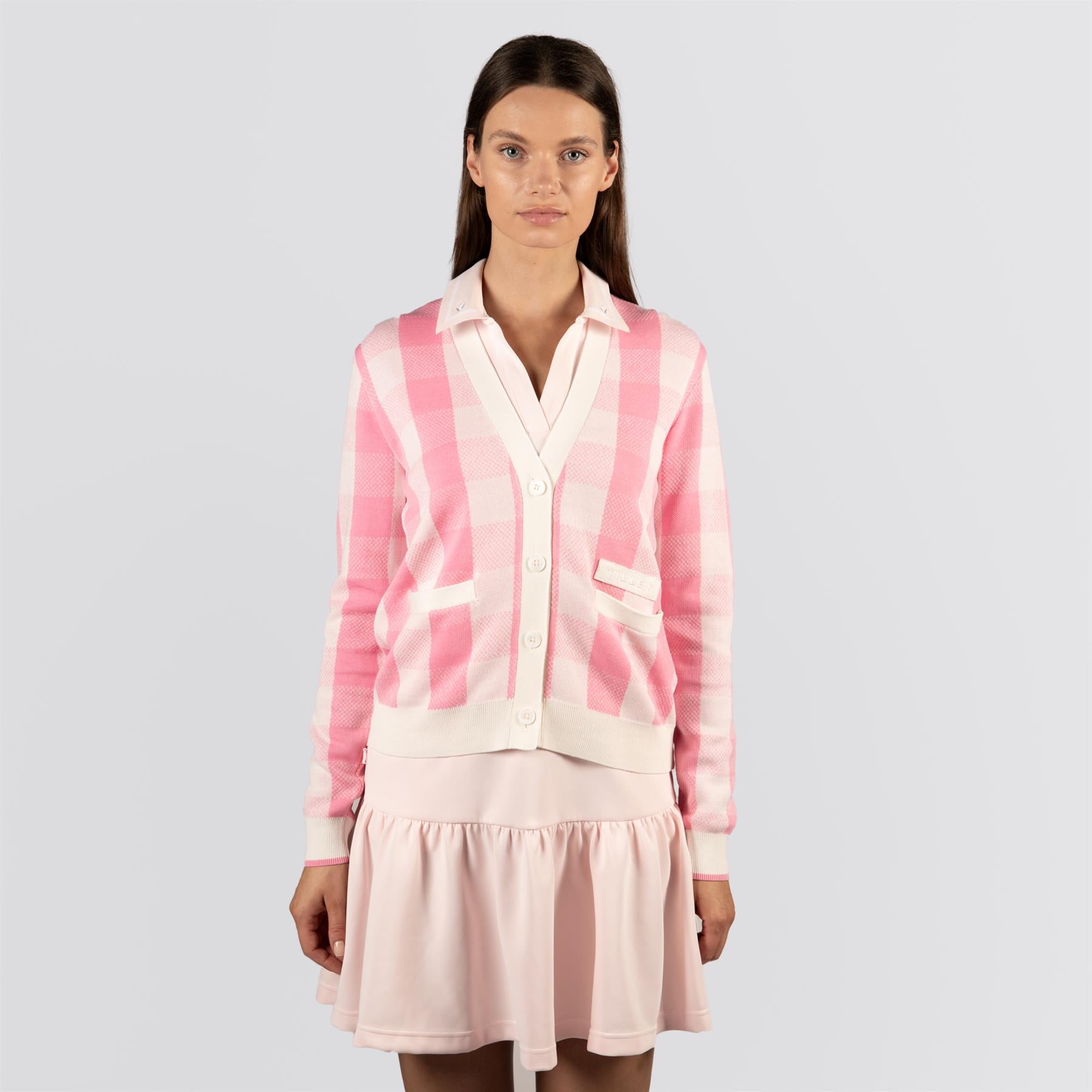 Womens Gingham Cardigan Pink
