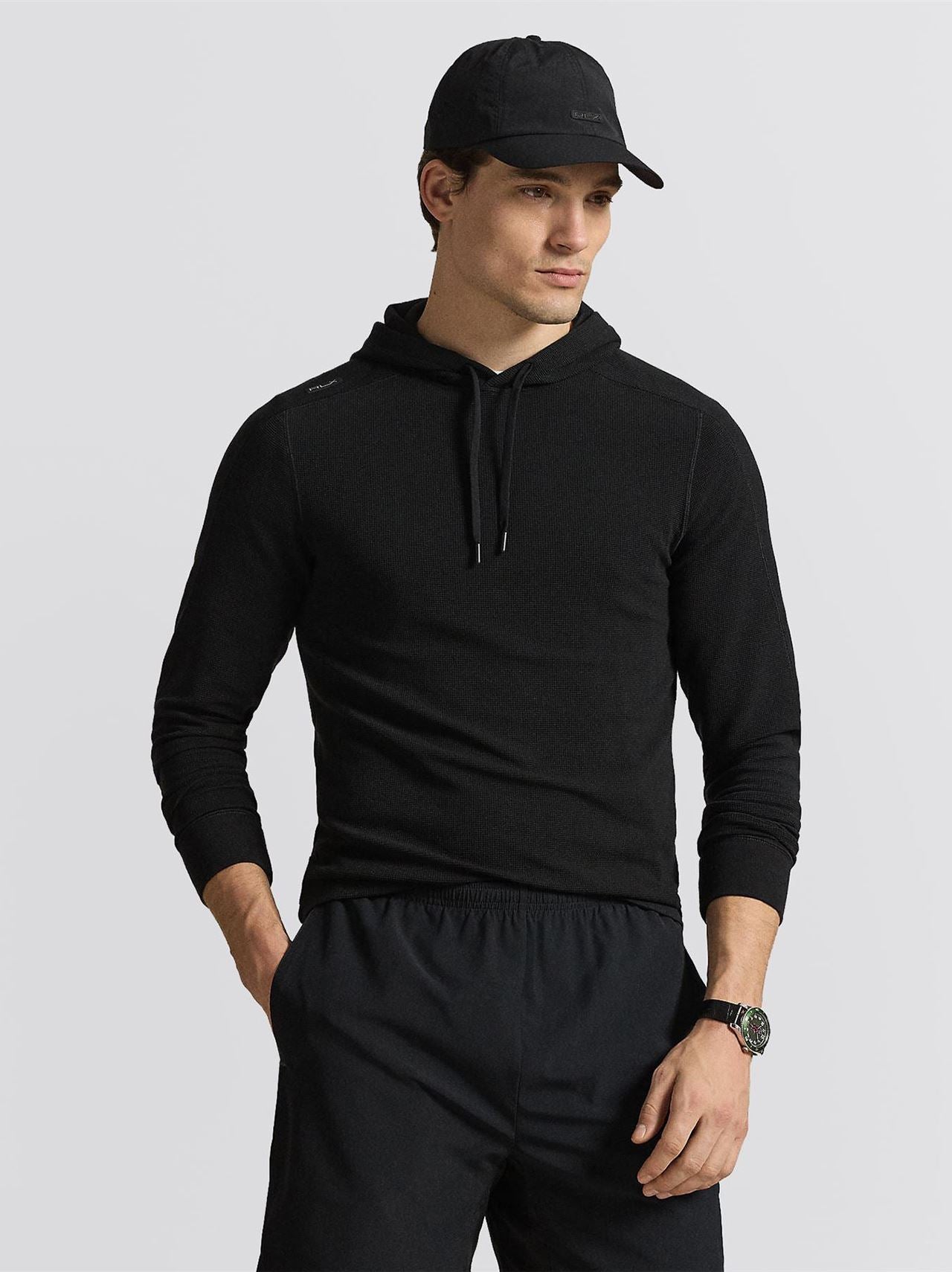 RLX Performance Tech Waffle Knit Hoodie Polo Black