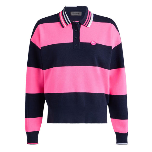 Womens Happy G's Merino Wool LS Rugby Polo Knockout Pink - SS25