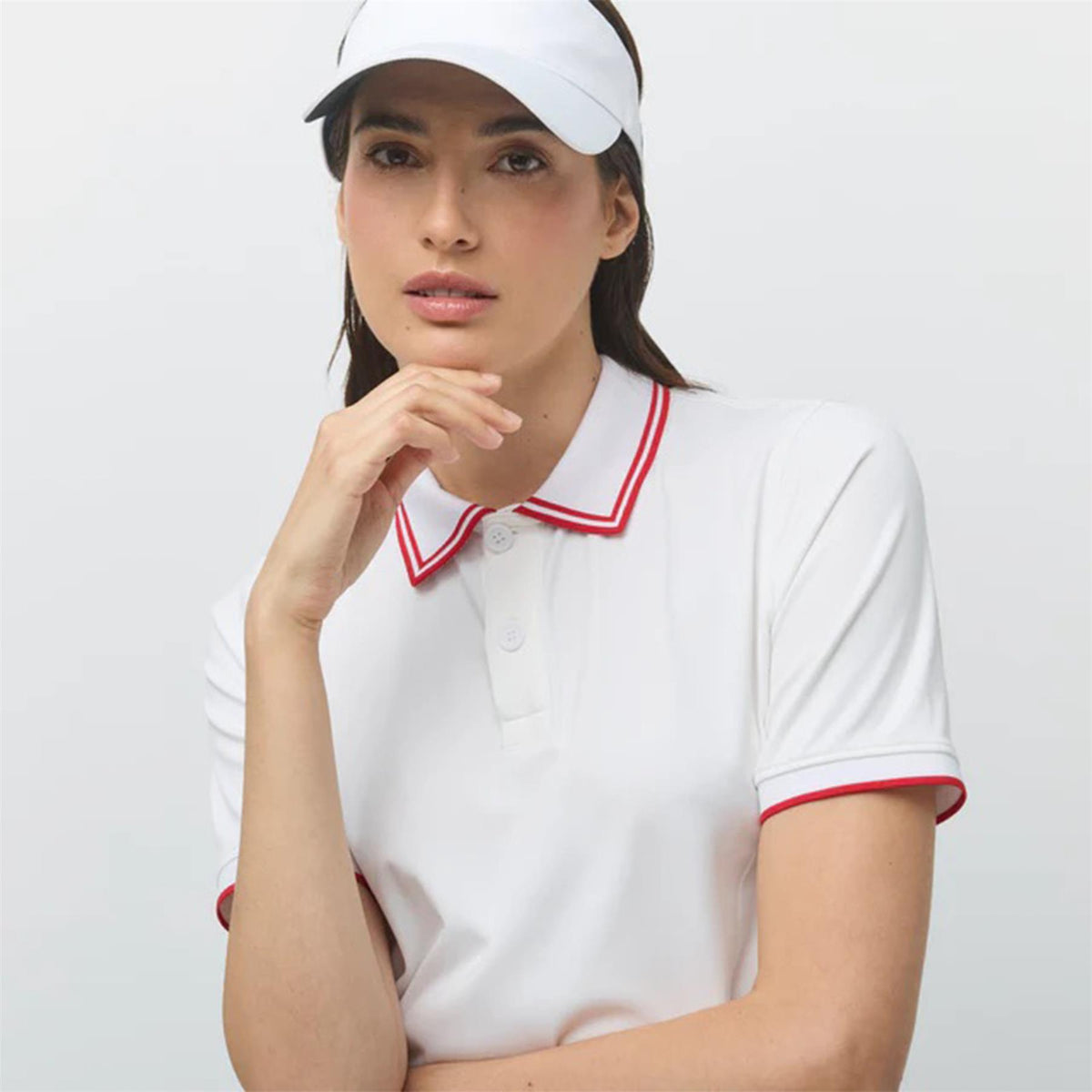 Womens Tech Jersey Club Polo White/Sport Red