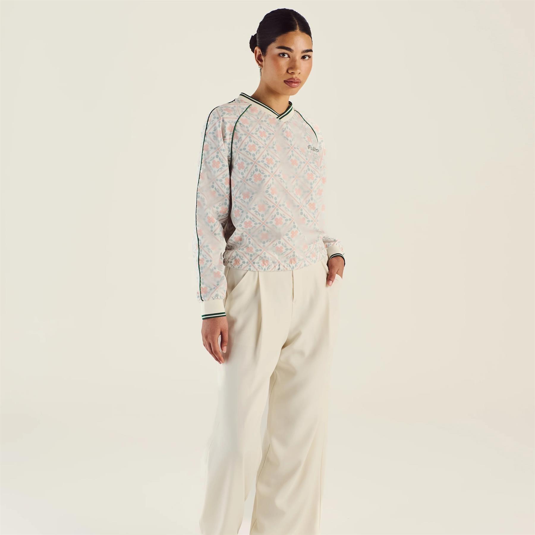 Malbon Golf Alessia Windbreaker Pullover Ivory Multi | TRENDYGOLF USA