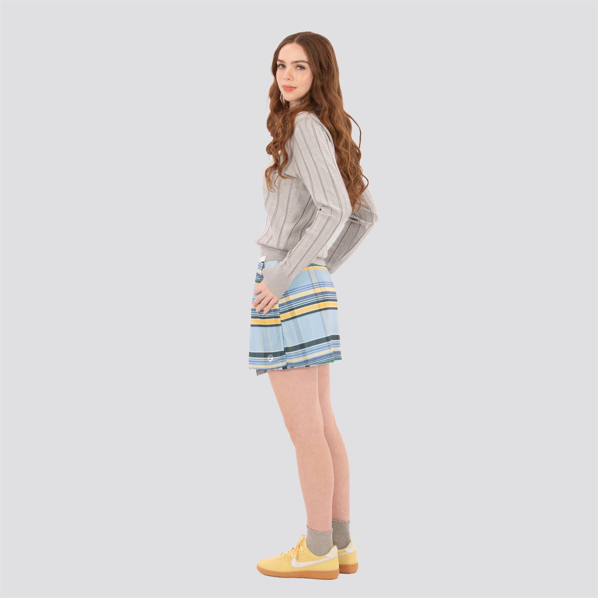 Womens LS Textured Knit Polo Marl Grey
