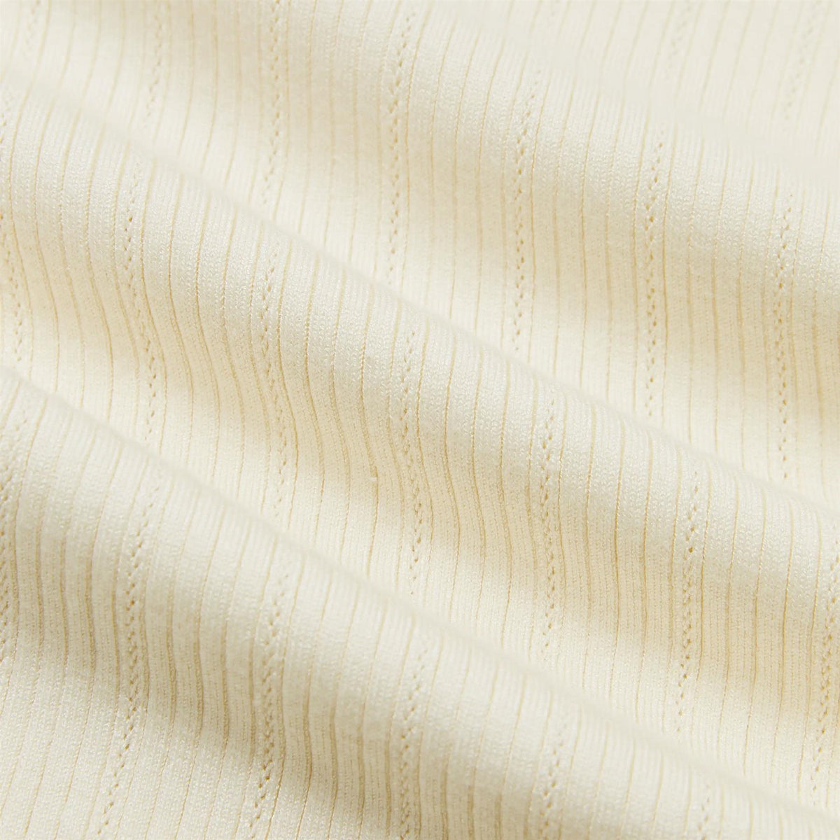 Womens V Neck Pointelle Knit Polo Cream