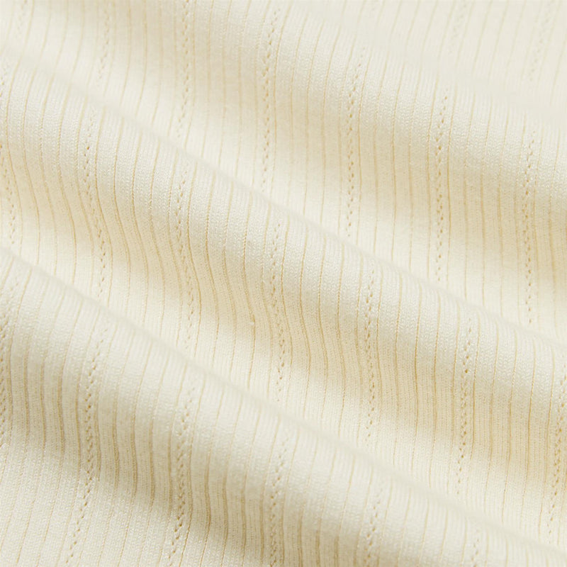 Womens V Neck Pointelle Knit Polo Cream