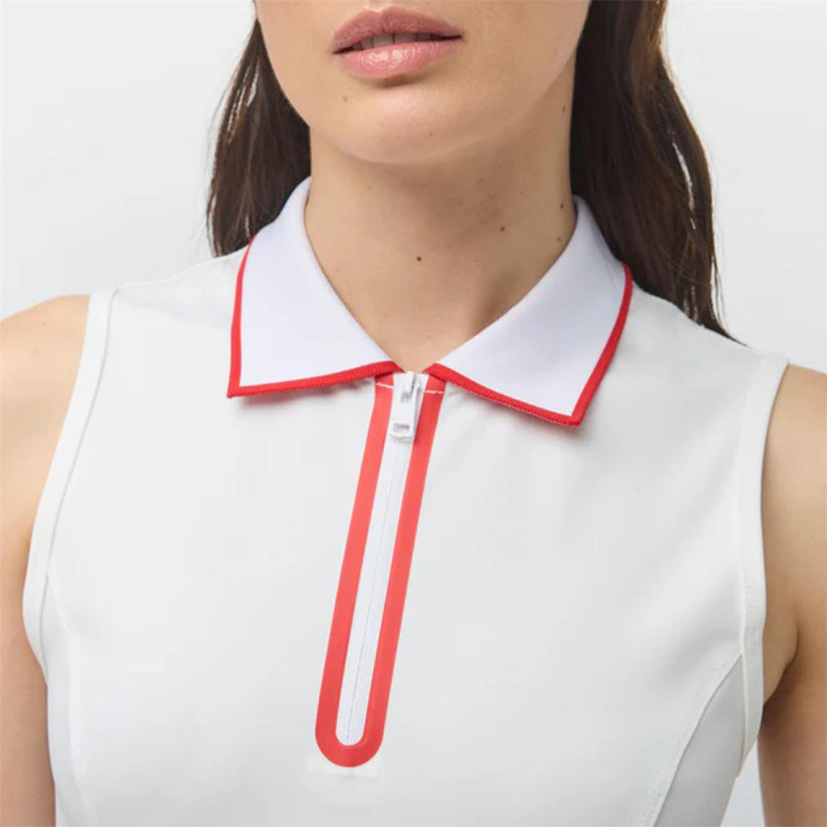 Womens Quarter Zip Polo Dress White/Sport Red