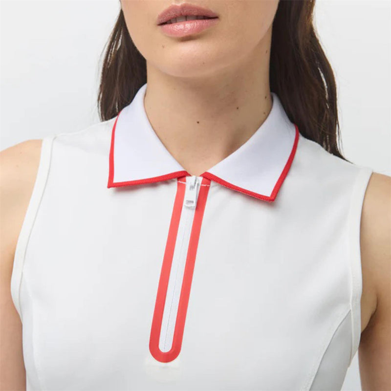 Womens Quarter Zip Polo Dress White/Sport Red