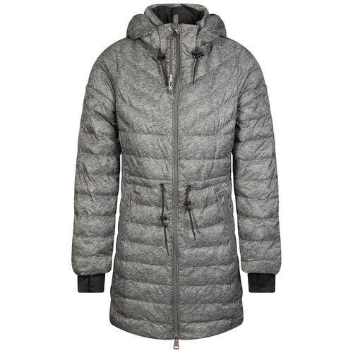 Womens Basedown Stretch Poly Long Jacket W/Removable Hood - Insulated Heather Grey - AW23