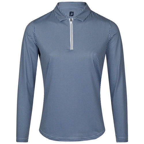 Womens LS Houndstooth Sun Protection Shirt Navy - AW23