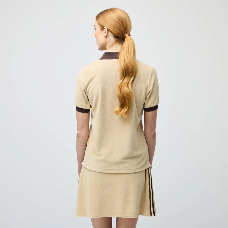 Womens Terry Contrast Polo Tan/Coffee