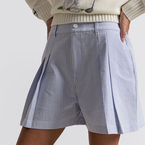 RLX Womens Seersucker Pleated Shorts Blue Mist/Ceramic White