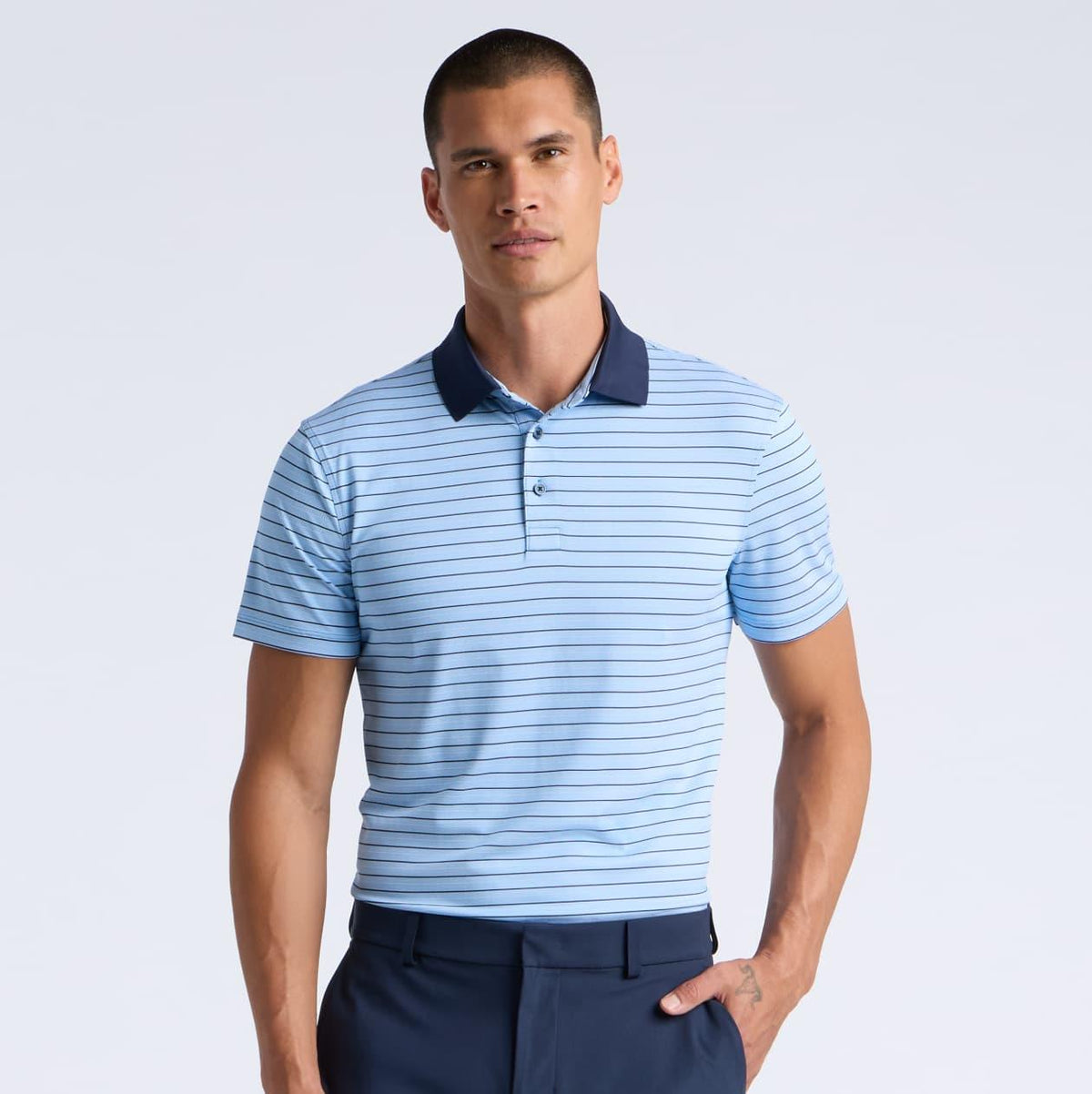 Herringbone Stripe Tech Jersey Polo Classic Red/Twilight