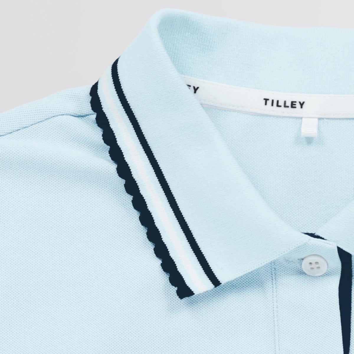 Womens Preppy Pique Puff Sleeve Polo Baby Blue/Navy