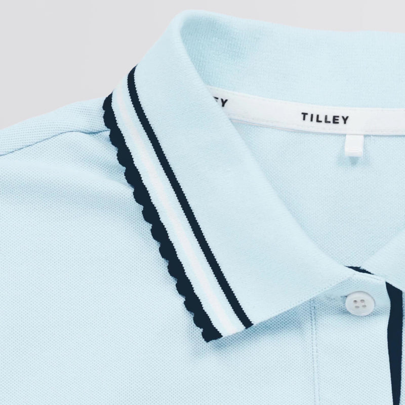 Womens Preppy Pique Puff Sleeve Polo Baby Blue/Navy