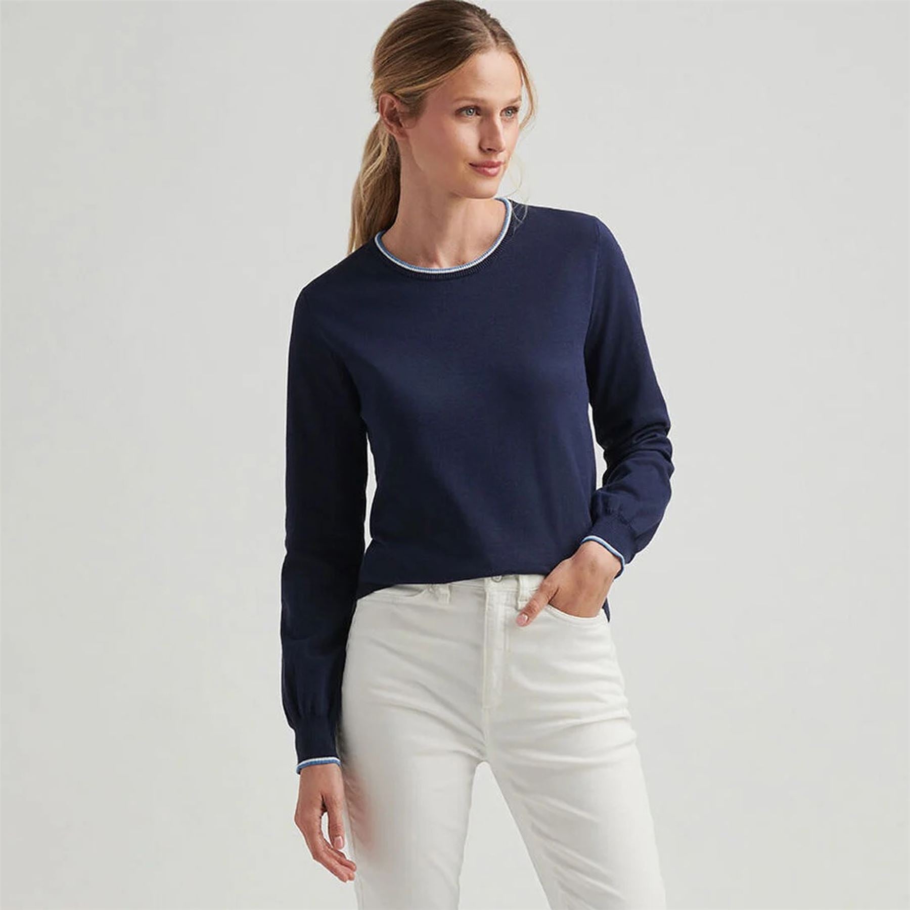 Womens Coolspun Cotton Crewneck Navy