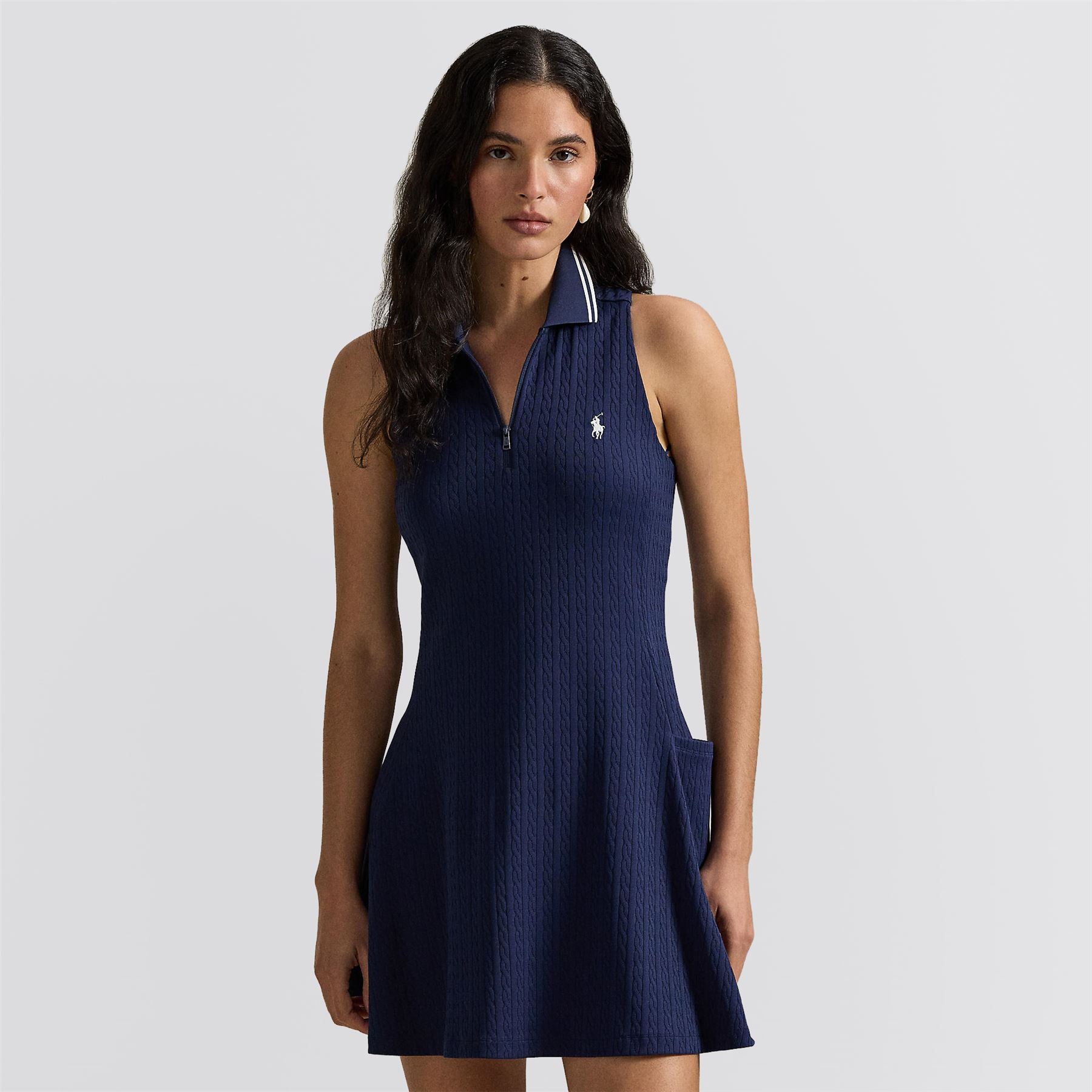 RLX Womens Stretch Jacquard SL Polo Dress Refined Navy/Ceramic White