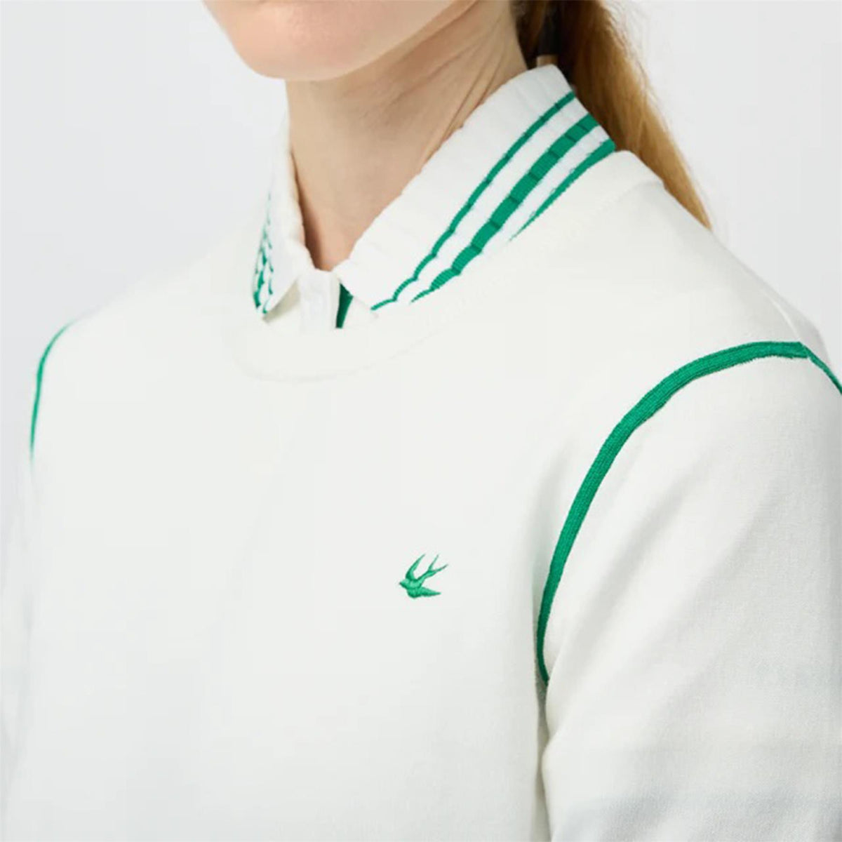 Womens Classic Crew Neck White/Sport Green
