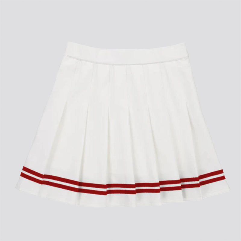 Womens Ribbon Pleated Skirt White/Sport Red