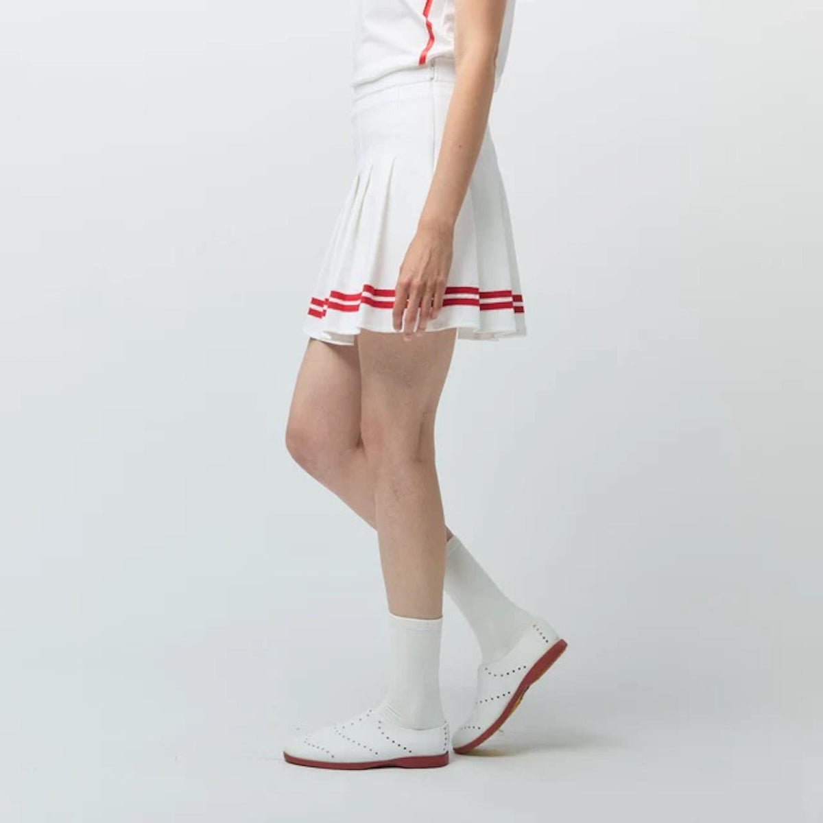 Womens Ribbon Pleated Skirt White/Sport Red
