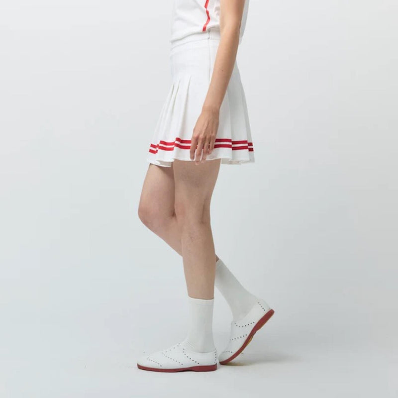 Womens Ribbon Pleated Skirt White/Sport Red