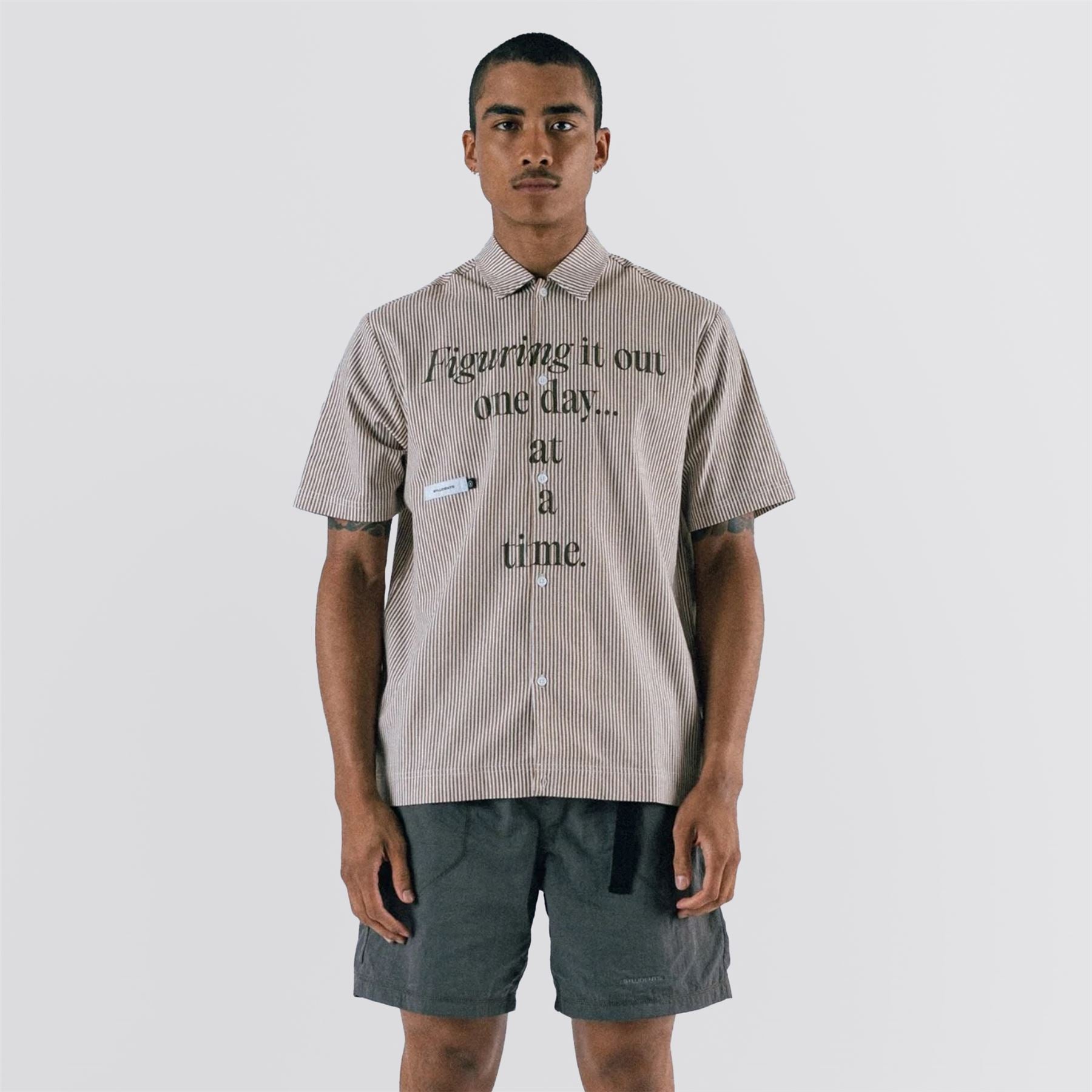 Reymon Stripe Oxford Button Up Shirt Brown