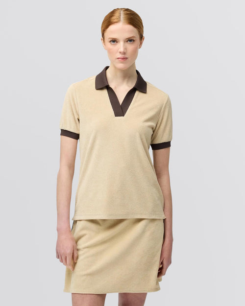 Womens Terry Contrast Polo Tan/Coffee