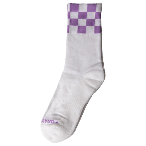 Womens Checked Crew Socks White/Purple - 2023