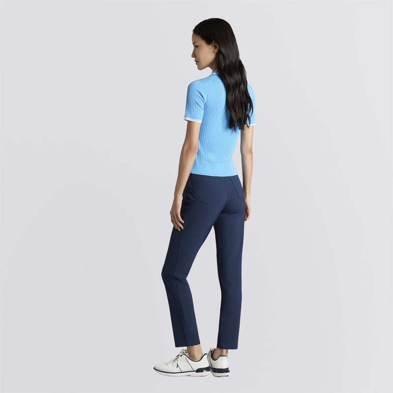 Cotton Blend Rib Knit Polo Azul