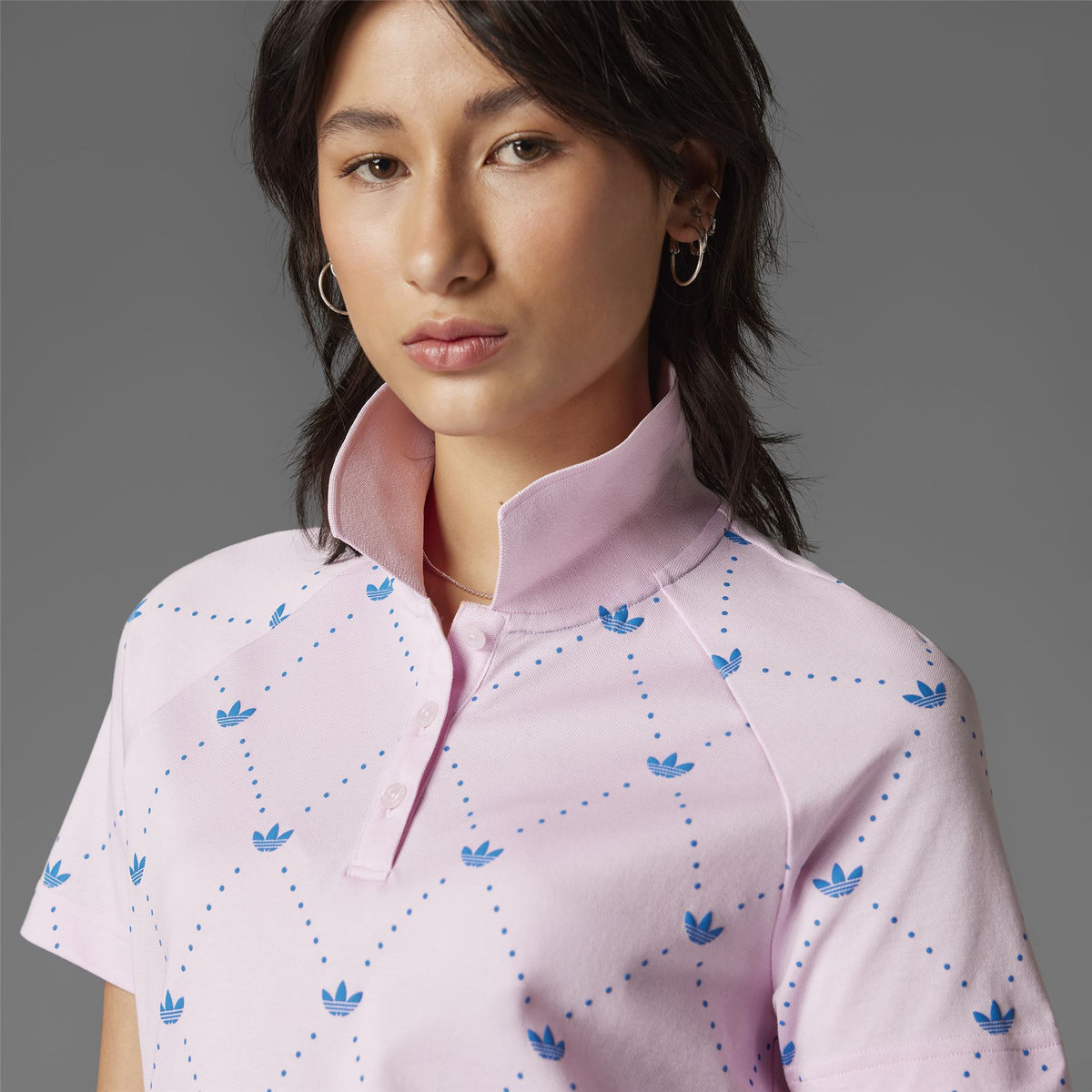 Womens Printed Trefoil Polo Clear Pink/Bluebird