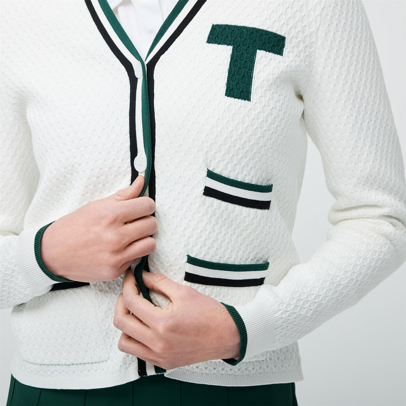 Womens T Cardigan White/Pine Green