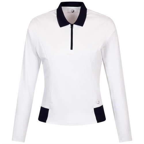 Womens LS Trim Polo White/Navy - SS25