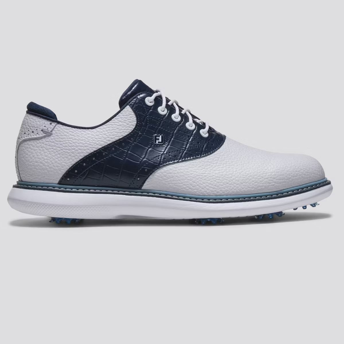 FJ Traditions Saddle Cleated Golf Shoes White/Navy/Blue
