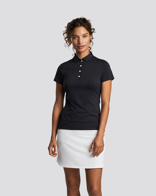 Womens Short Sleeve Button Polo Black