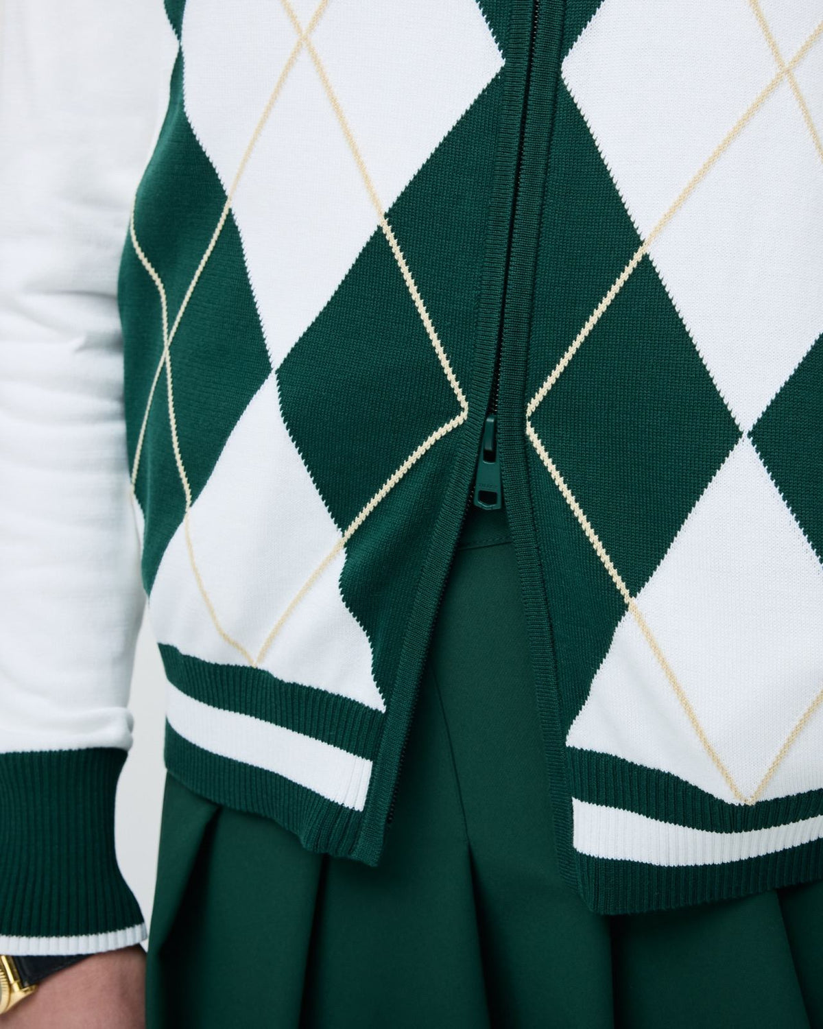 Womens Argyle Full Zip Sweater White/Pine Green Full Zip Sweater White/Pine Green