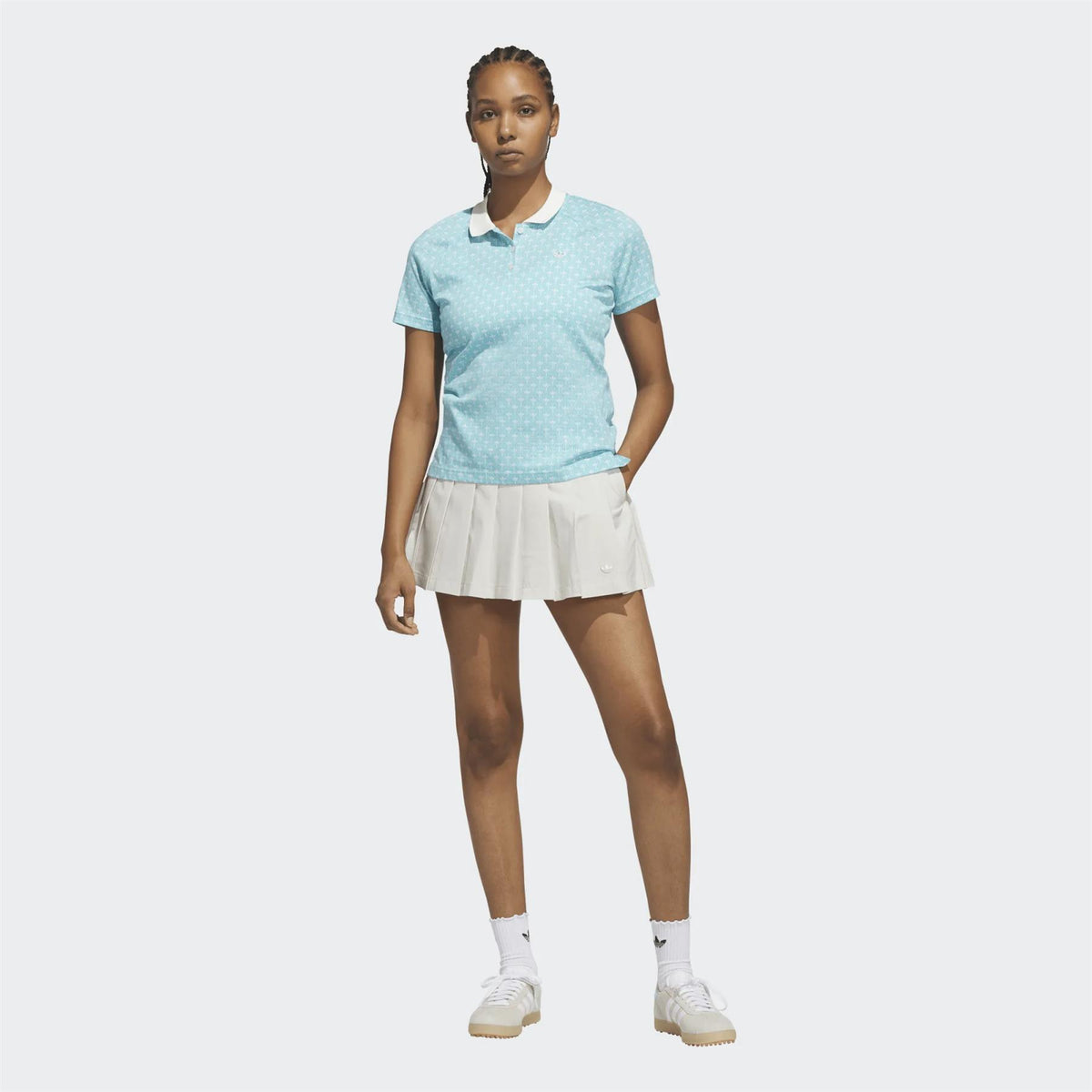 Womens Originals All Over Trefoil Polo Light Aqua/White