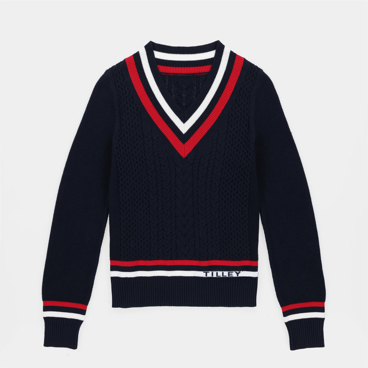 Womens Preppy Deep V Sweater Navy