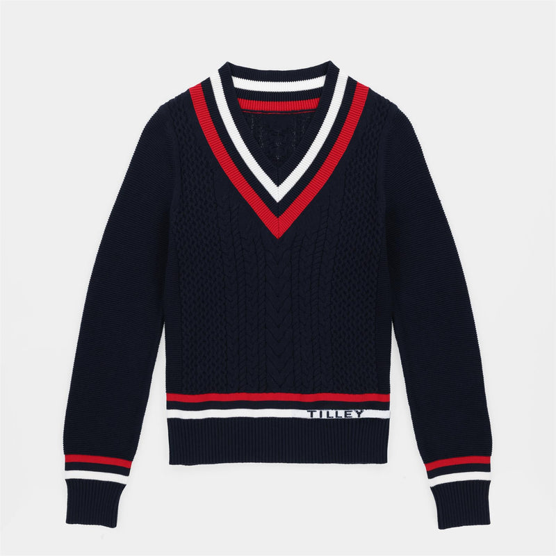 Womens Preppy Deep V Sweater Navy