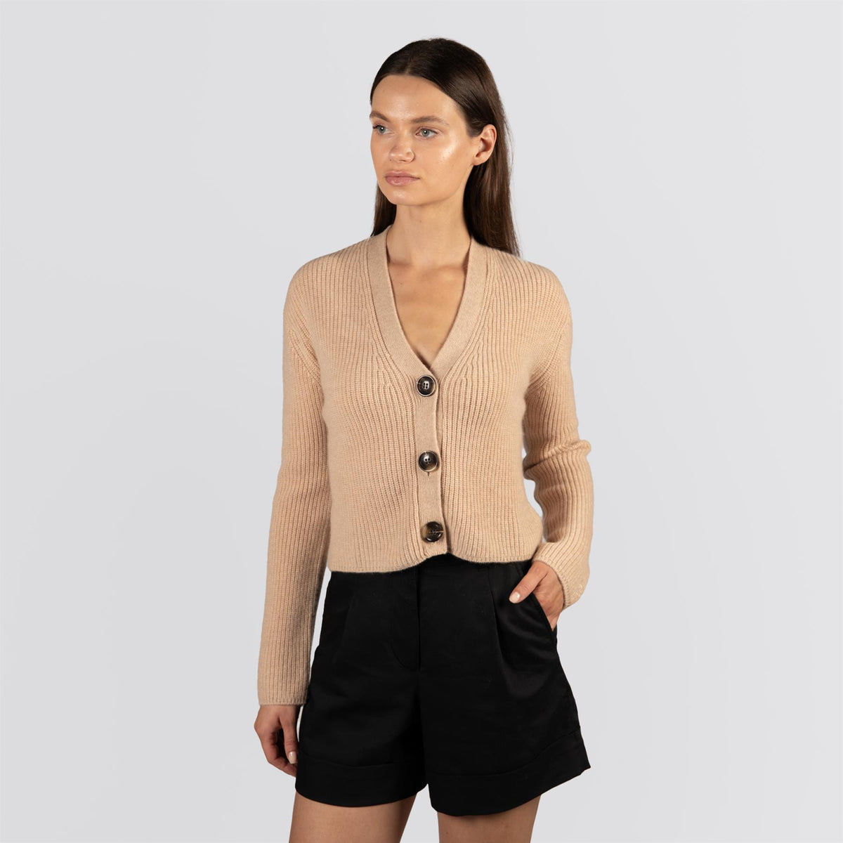 Womens Emily Cashmere Cardigan Sand Heather