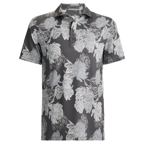 Stamped Floral Tech Jersey Polo Charcoal - AW24