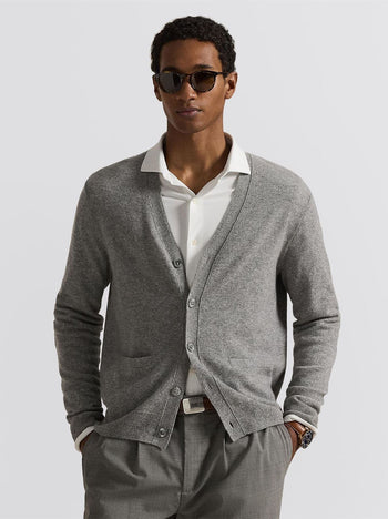 Ralph Lauren RLX Suede Patch Cashmere Cardigan Fawn Gray Heather
